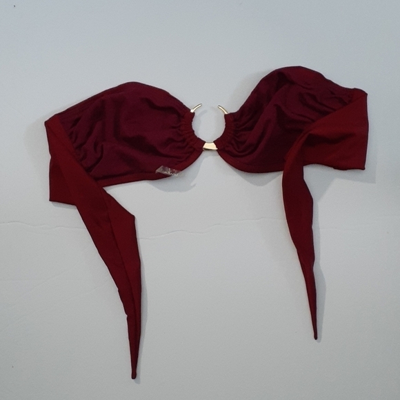 Catriona Anika Swim African Gold Hoop Deep Red Burgundy Bandeau Bikini Set - Picture 5 of 10